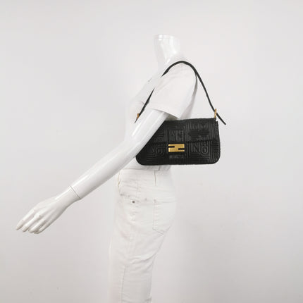 Fendi Baguette 1997 Re-edition 3D Embossed Black Leather Shoulder bag