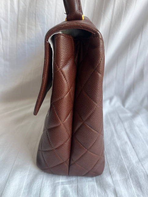 Chanel Vintage Top Handle Kelly Dark Caramel Flap Bag Caviar Leather 24k Gold Plated Hardware, 1996-1997