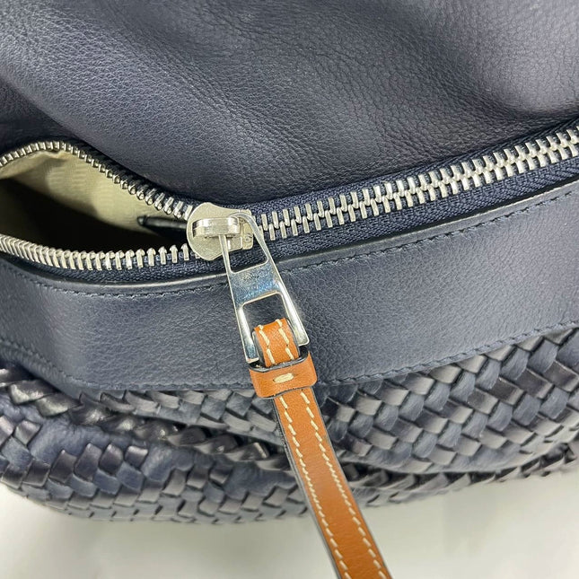 Loewe Puzzle Small Leather Woven Braided Navy Crossbody Bag