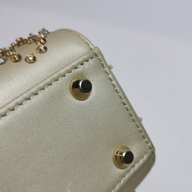 Lady Dior Mini Gold Calfskin Leather with Crystals Gold Hardware 2020