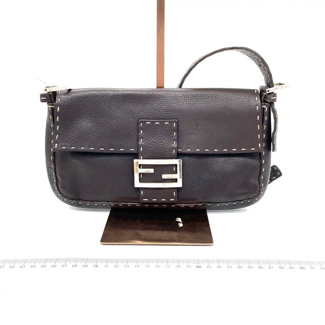Fendi Baguette Selleria Calfskin Leather Brown Shoulder Bag