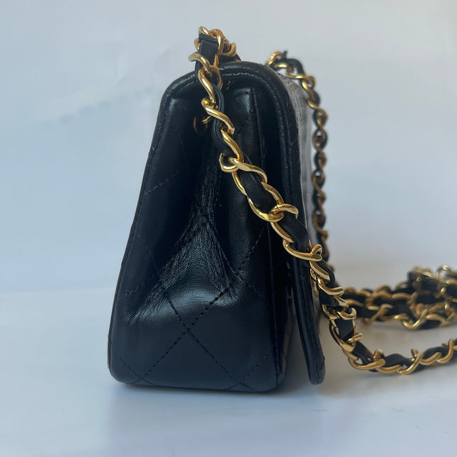 Chanel Classic Flap Mini Vintage 1989-1991 Black Lambskin Leather with 24k Gold Hardware