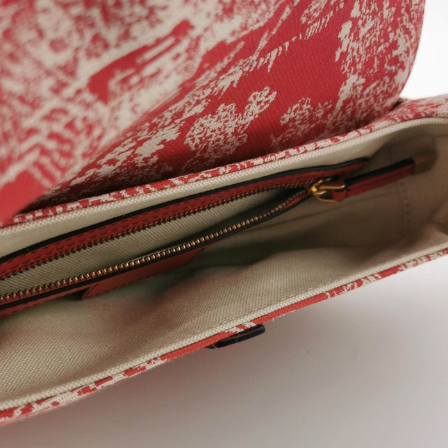 Christian Dior Saddle Medium Red Canvas Rain Forest Prints