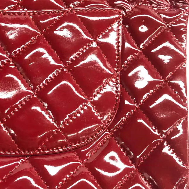 Chanel Classic Flap Medium 2012 Red Burgundy Patent Leather Silver Hardware