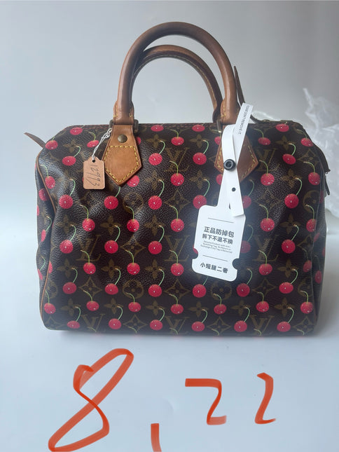 RARE Louis Vuitton x Takashi Murakami Speedy 25 Vintage Cherry on Monogram Handbag