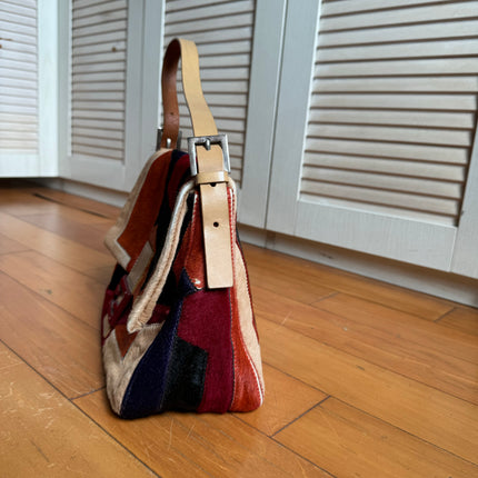 Fendi Mamma Baguette Multicolor Pony-style Calfskin Leather Abstract Block Pattern