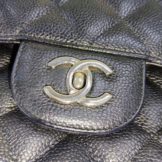 Sold Chanel Classic Flap Jumbo 2010 Black Caviar Leather Double Flap with Silver Hardware