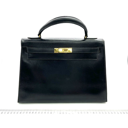 Hermes Kelly 32 Sellier Black Box Leather Gold HW 1987-Luxbags