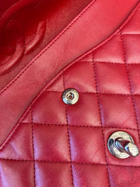 Chanel Classic Flap Medium Red Lambskin Leather with Silver Hardware 2012-13