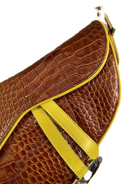 Sold Dior Saddle Brown Medium Crocodile embossed Leather Handbag