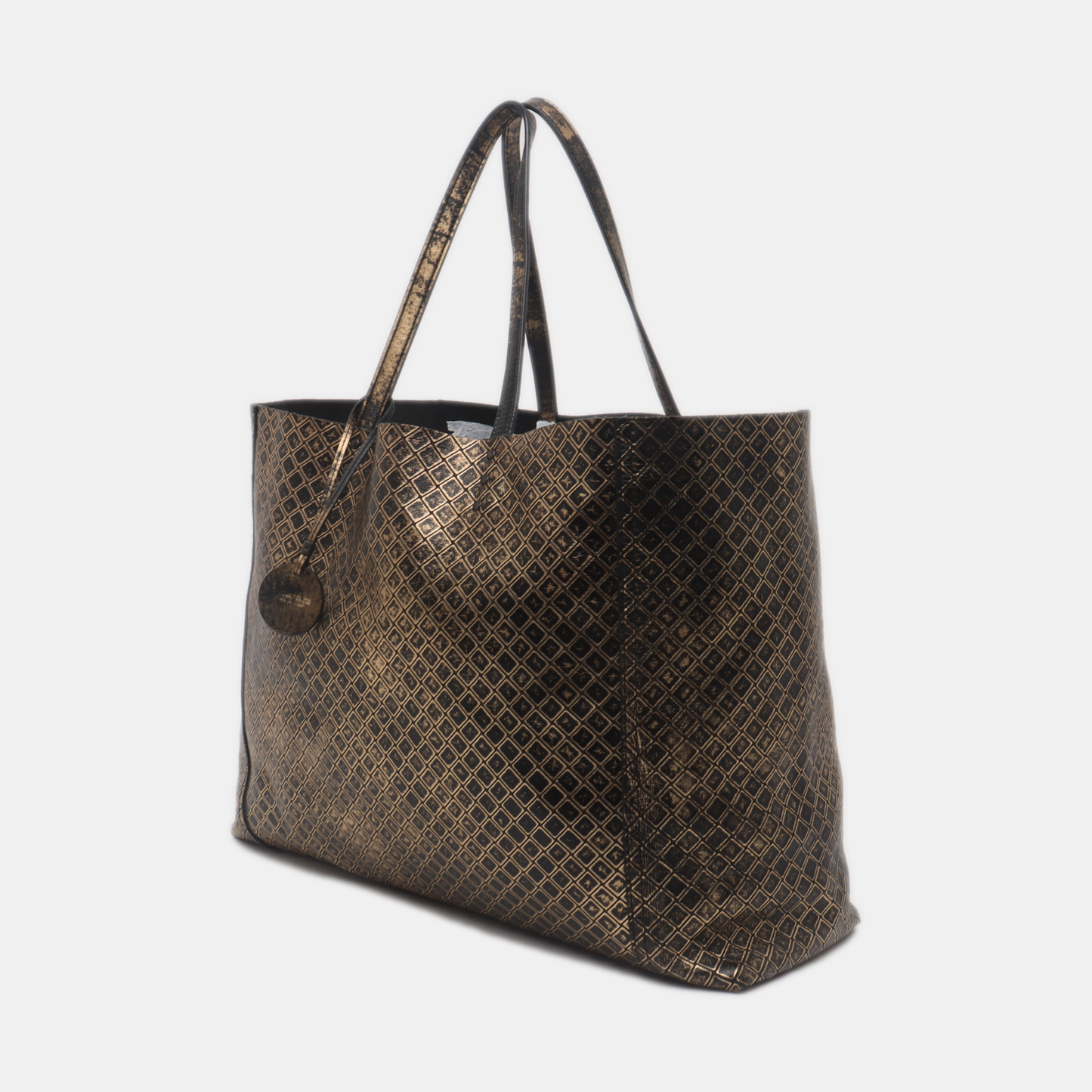 Bottega Veneta Metallic Black Gold Intrecciomirage Leather Tote Bag