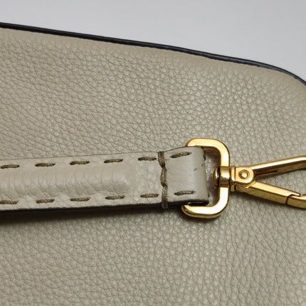 Fendi Baguette Selleria Medium White Grey Calfskin Leather Green Interior Crossbody Bag