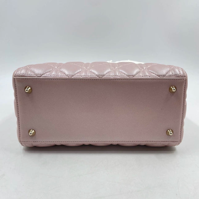 Lady Dior Medium Handbag Pearlescent Pink Cannage Leather Gold Hardware, 2016