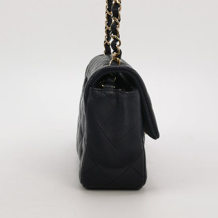 Chanel Classic Flap Mini Rectangular Navy Lambskin Leather Gold Hardware Microchip