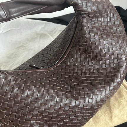 Bottega Veneta Belly Hobo Intreccio Leather Dark Chocolate Brown Large 50cm