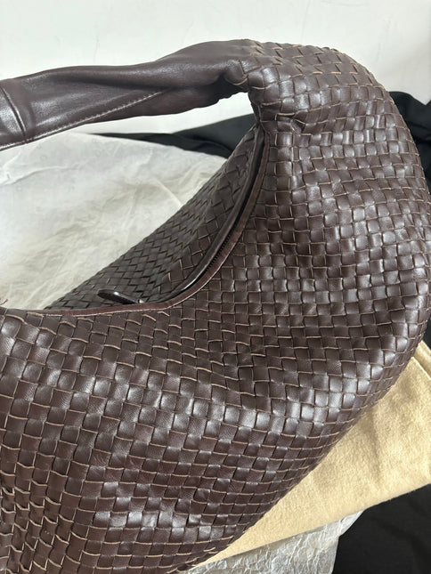 Bottega Veneta Belly Hobo Intreccio Leather Dark Chocolate Brown Large 55cm