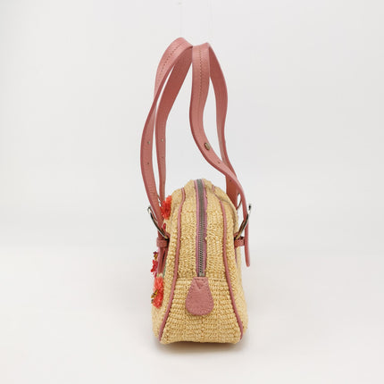 Dior Wicker Boston Bag Floral Embroidery Pink Leather