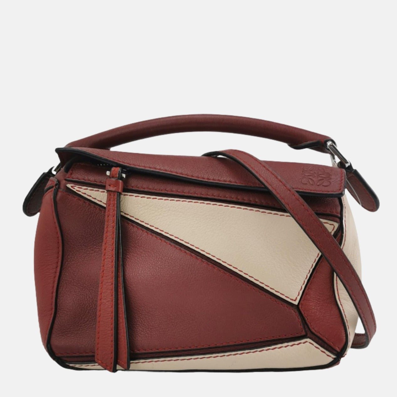 Loewe Puzzle Mini Multicolor Burgundy Calfskin Leather Crossbody Bag-Luxbags