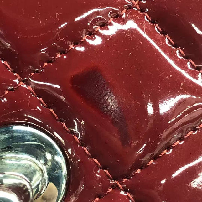 Chanel Classic Flap Medium 2012 Red Burgundy Patent Leather Silver Hardware
