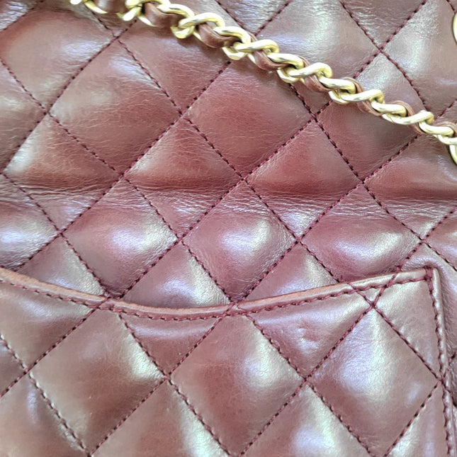 Chanel Rock The Corner Mini Flap Bag Burgundy Calfskin Leather Gold Hardware Corners 2017-18