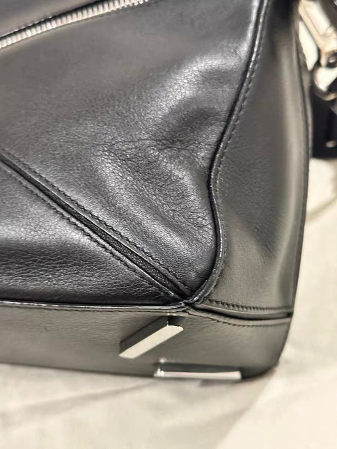 Loewe Puzzle Small Black Smooth Leather White Logo With Metal Feet 2016