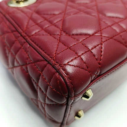 Lady Dior Mini Red Lambskin Leather Gold HW Chain Strap