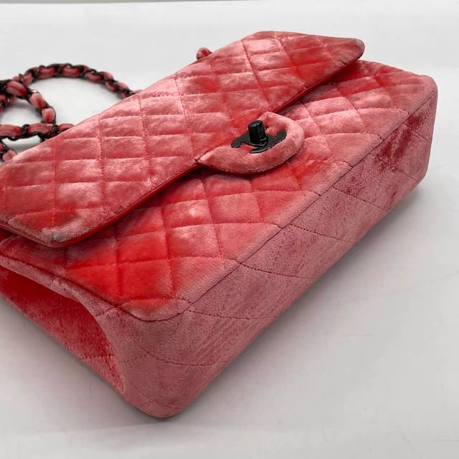 Chanel Classic Flap Medium Coral Orange Velvet Silver Hardware