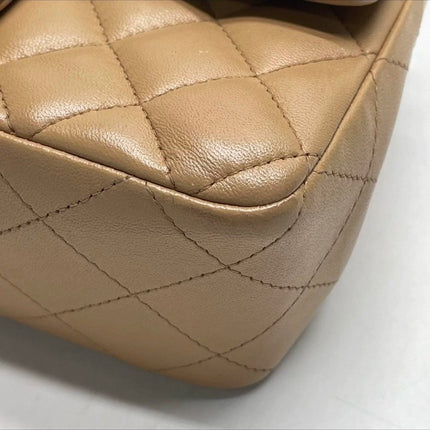 Chanel Classic Flap Rectangulaire Mini Cuir d'Agneau Beige Métal Argenté 2018