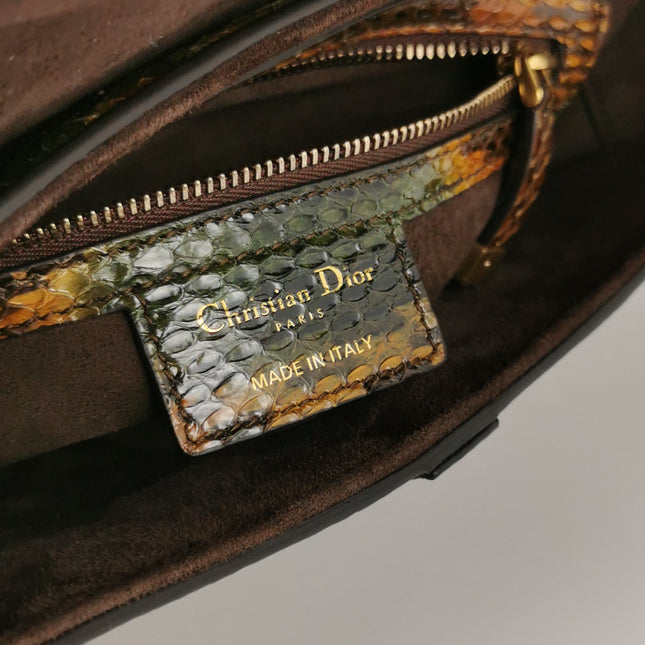 Dior Saddle Medium Green and Brown Snake-Skin Leather Bag