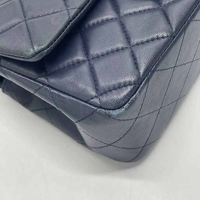Chanel Classic Flap Mini 2014 Navy Lambskin Leather Silver Hardware