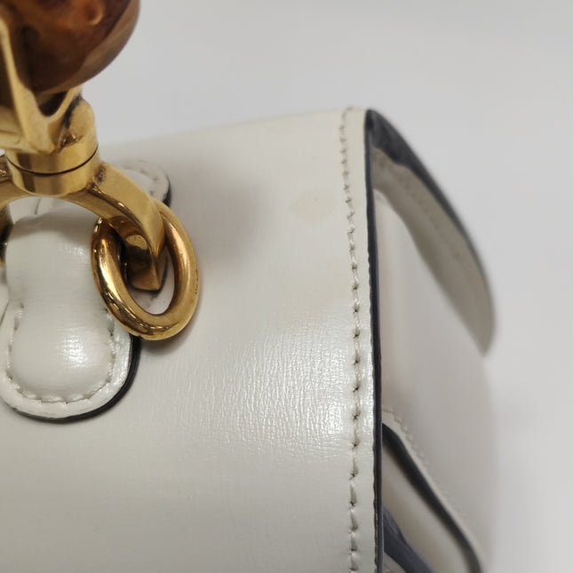 Gucci Bamboo 1947 Top Handle Bag Small White Box Leather Canvas Strap