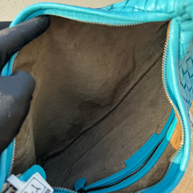 Bottega Veneta Veneta Hobo Medium Light Blue Intrecciato Leather Bag 40cm