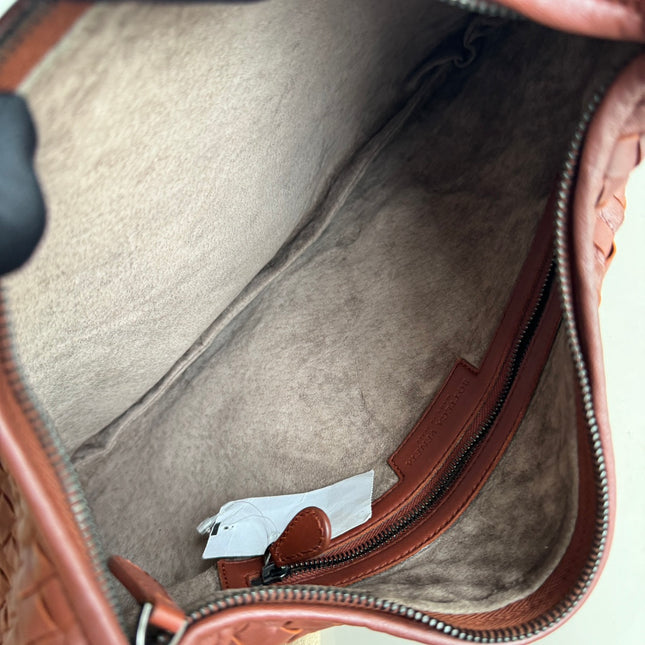 Bottega Veneta Veneta Hobo Leather Medium Burgundy Brick Red 40cm