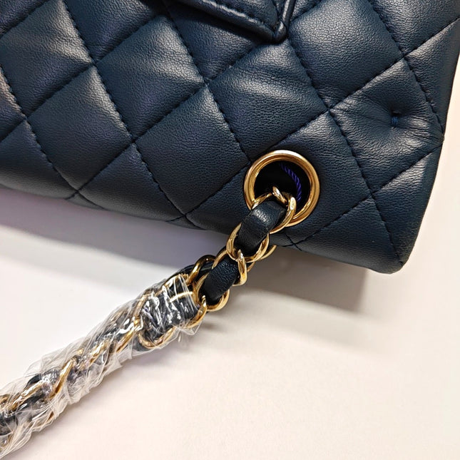 Chanel Classic Flap Medium Navy Lambskin Leather Gold Hardware 2017