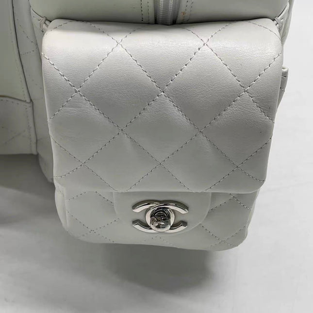 Chanel Cambon Multi-pocket Ligne Reporter Bag Large White Calfskin Leather