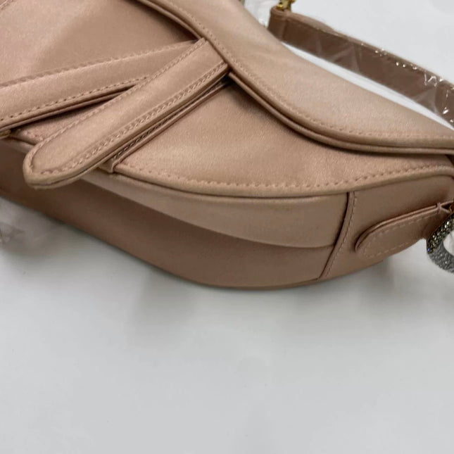 Dior Saddle Mini Pink Silk Satin with Crystal Buckle