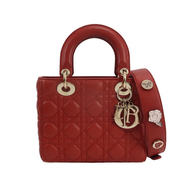 Lady Dior Small My Abcdior Red Lambskin Cannage Leather Gold Hardware-Luxbags