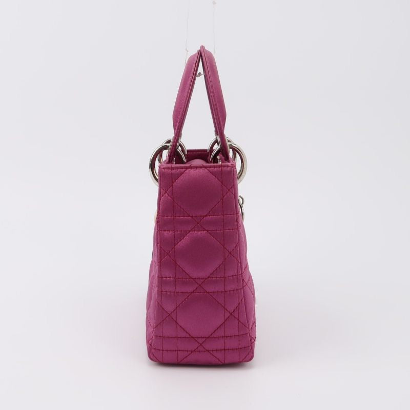 Lady Dior Mini Pink Silk with Silver Hardware