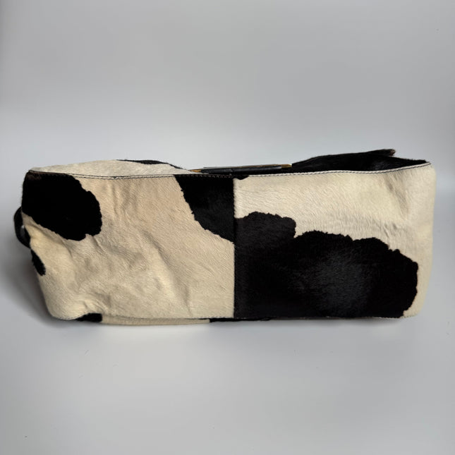 Fendi Mamma Baguette Large Pony hair in Cow Print Black and White