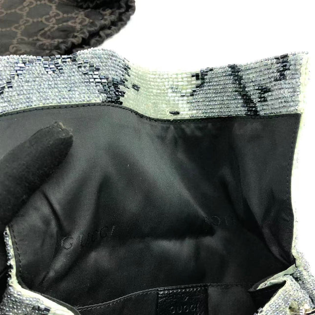 Gucci by Tom Ford Grey Blue Beaded Snake-skin Pattern Chain Shoulder Bag S/S 2000