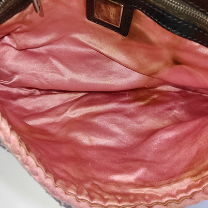 Fendi Baguette Bag Pink Crochet Knit Wool Pompom Shoulder Bag