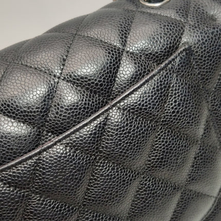 Chanel Classic Flap Jumbo Black Caviar Leather Double Flap Silver Hardware