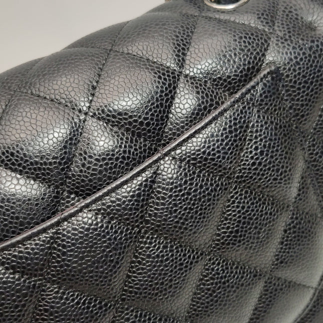 Chanel Classic Flap Jumbo Black Caviar Leather Double Flap Silver Hardware