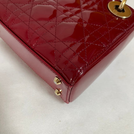 Lady Dior Mini Handbag 2019 Burgundy Red Patent Leather Gold-tone Chain Strap