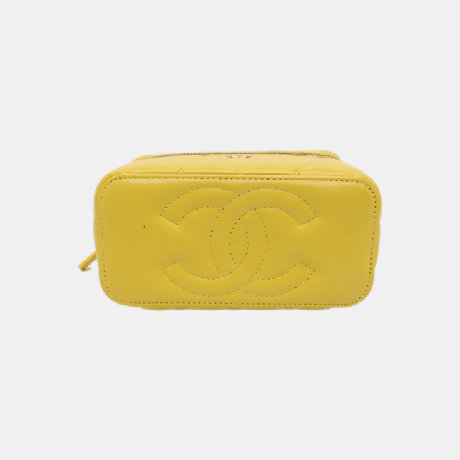 Sold Chanel Vanity Case Mini Lambskin Leather Yellow Gold Ball Adjustable Strap, Chip