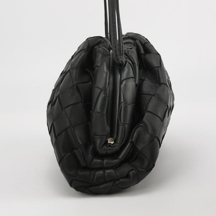 Bottega Veneta Pouch Mini Intrecciato Black Lambskin Leather Crossbody Bag