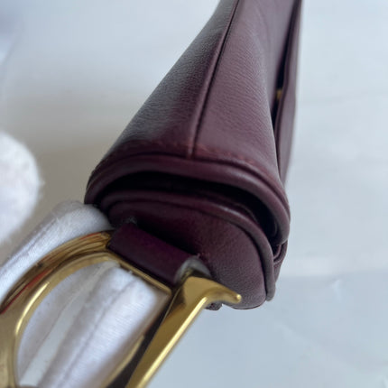 Dior Saddle Vintage Burgundy Purple Wine Calfskin Leather Gold Hardware Shoulder Bag