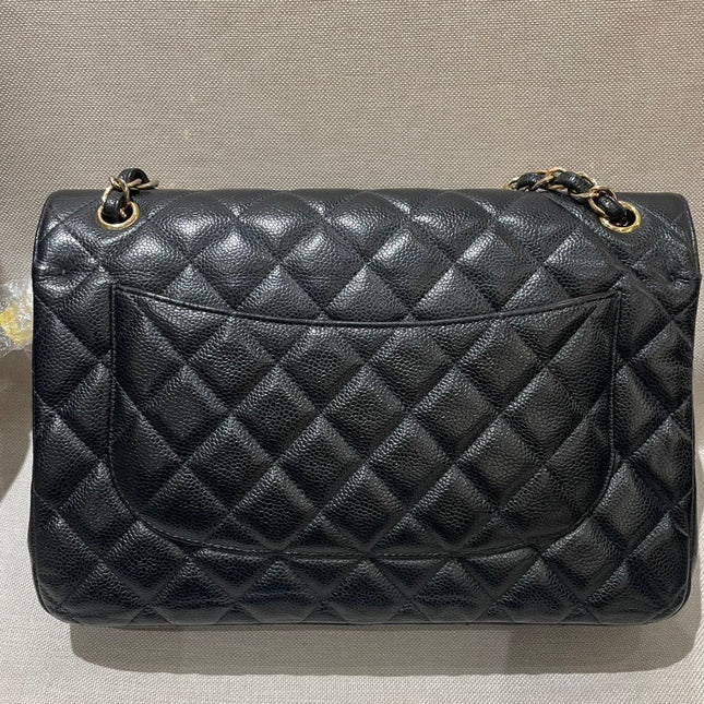 Chanel Classic Flap Jumbo 2012 Black Caviar Leather Double Flap Gold Hardware
