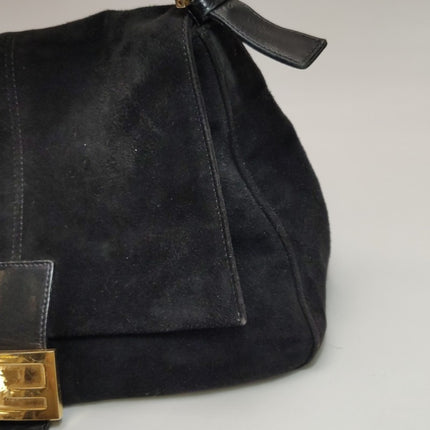 Fendi Mamma Baguette Black Suede Leather Red Buckle