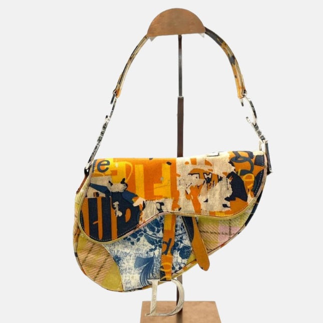 Dior Saddle Vintage John Galliano Multicolor Patchwork Shoulder Bag-Luxbags